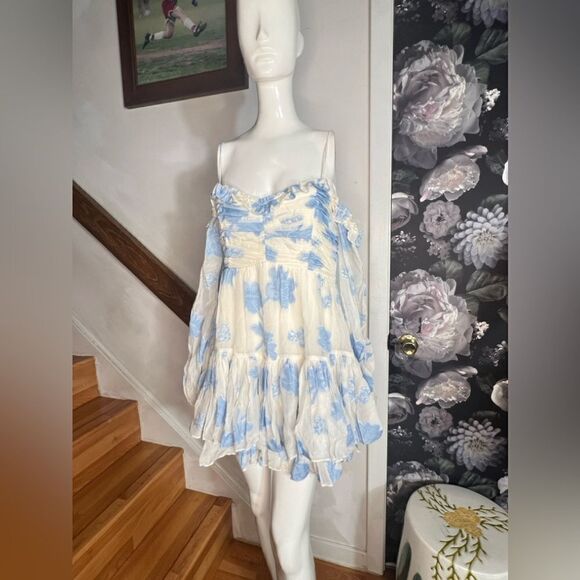 Free People x LoveShackFancy Zennia Floral Off-The-Shoulder Minidress/ size M - Picture 9 of 12